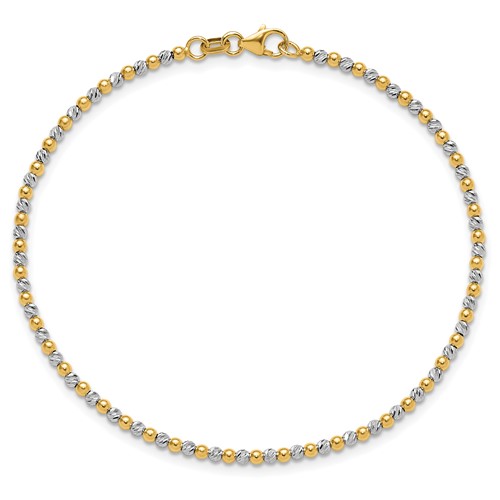 14k Two-tone Gold Slender Diamond-cut Bead Bracelet 7.5in