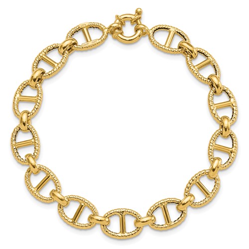 14k Yellow Gold Textured Anchor Link Bracelet 7.75in