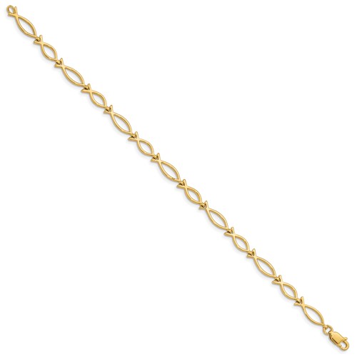14k Yellow Gold Ichthus Fish Charm Link Bracelet 7in