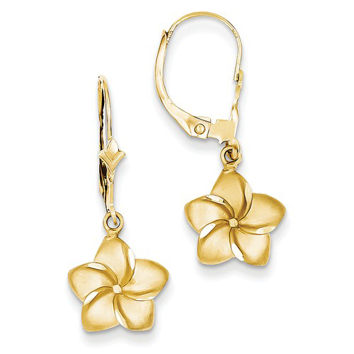 14kt Yellow Gold Plumeria Flower Leverback Earrings FB561E