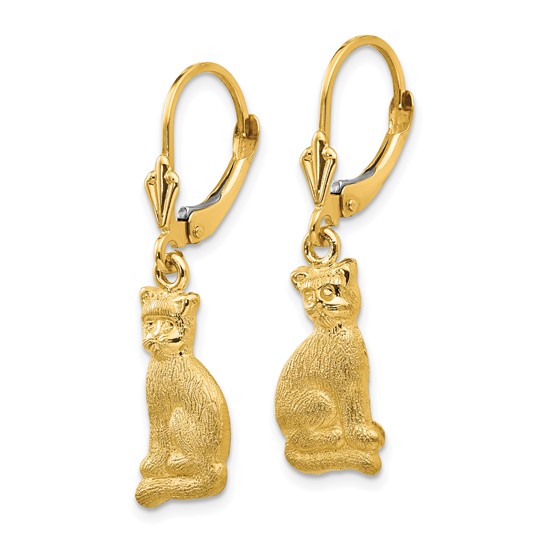 14kt Yellow Gold Sitting Cat Leverback Earrings