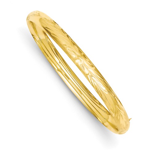 14kt Yellow Gold 7mm Florentine Hinged Bangle Bracelet