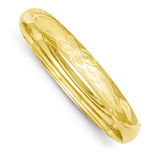 14k Yellow Gold 7.5in Florentine Hinged Bangle Bracelet 8mm