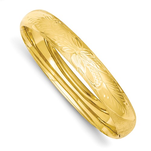 14k Yellow Gold 8in Florentine Engraved Hinged Bangle Bracelet 10mm Wide
