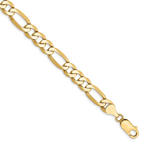 14k Yellow Gold 9in Men's Figaro Link Bracelet 7mm