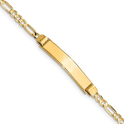 14kt Yellow Gold 8in ID Bracelet with Figaro Links