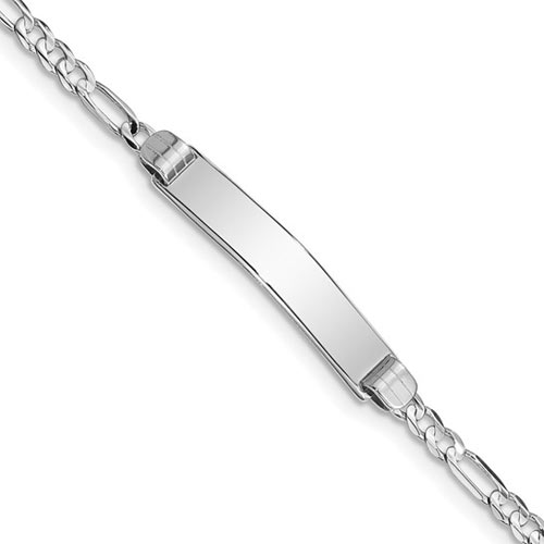 14k White Gold 7in Figaro Link ID Bracelet 4.5mm Thick