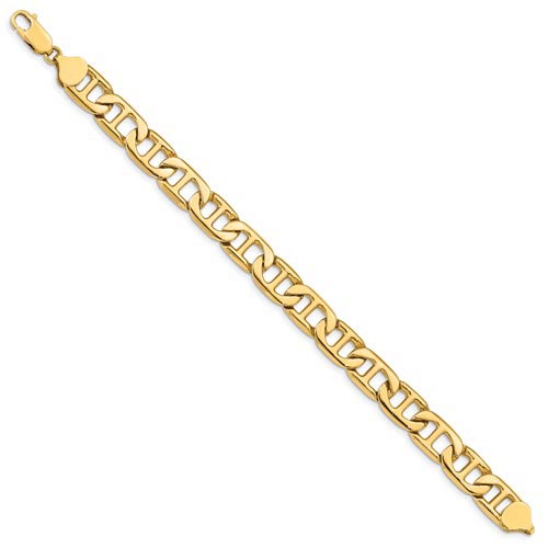 14k Yellow Gold Men's 8in Hand-Polished Anchor Link Bracelet 8.75mm