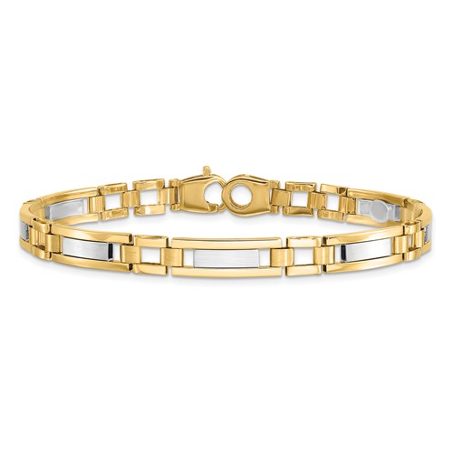 14k Two-tone Gold Men's 8.5in Hollow Railroad Bar Link Bracelet 6.3mm