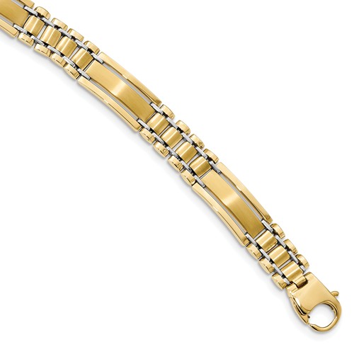 14k Yellow Gold Men's Italian Link Satin Polished Bracelet 8.5in