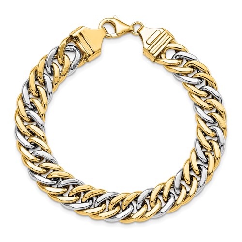 14k Two-tone Gold Men's 8in Curb Link Bracelet 10.4mm Wide