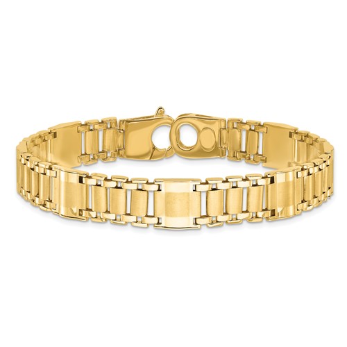 14k Yellow Gold Men's Railroad and Bar Link Bracelet 8.5in