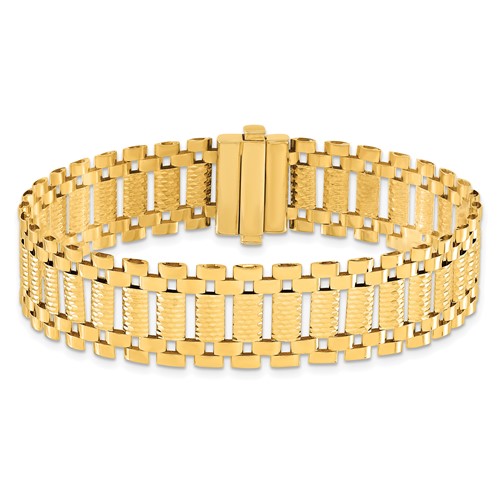 14k Yellow Gold Diamond-cut Railorad Link Bracelet 7.75in