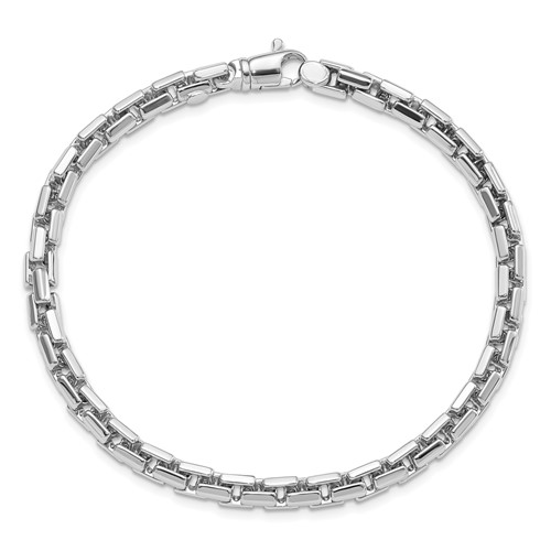 14k White Gold Men's Polished Modern Box Link Chain Bracelet 8.5in