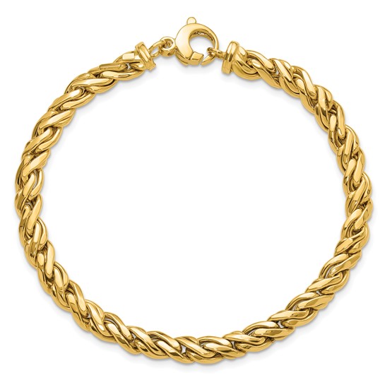 14k Yellow Gold Men's 8in Italian Twisted Spiga Bracelet 8.2mm Wide 