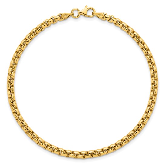 14k Yellow Gold Men's 8.5in Rounded Box Chain Link Bracelet 3.5mm