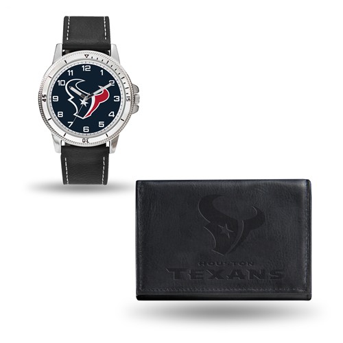 Houston Texans Black Faux Leather Watch and Wallet Gift Set