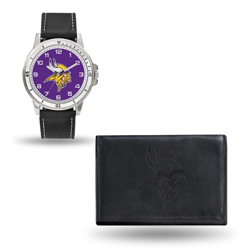Minnesota Vikings Black Faux Leather Watch and Wallet Gift Set