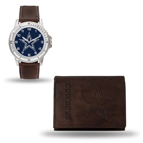 Dallas Cowboys Brown Faux Leather Watch and Wallet Gift Set