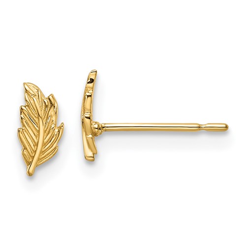 14k Yellow Gold Tiny Leaf Post Earrings