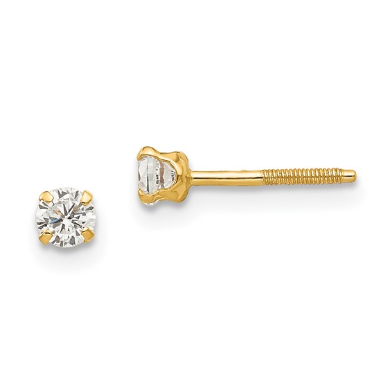 14k Yellow Gold Madi K Screw Back 3mm Cubic Zirconia Earrings