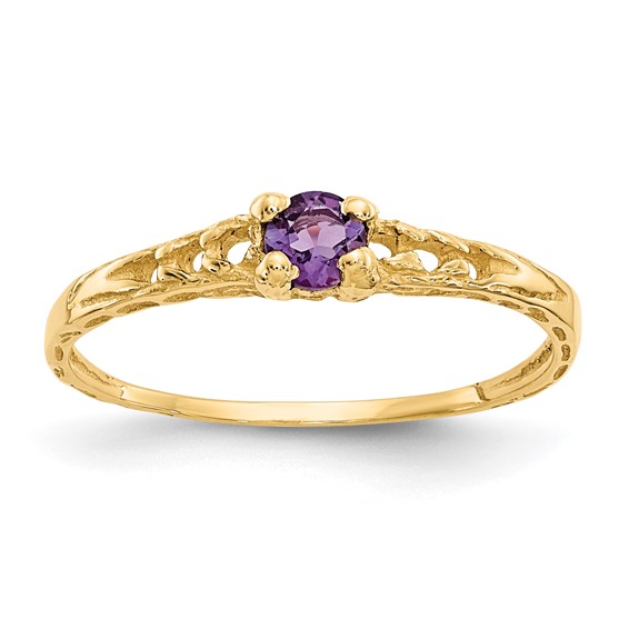 14kt Yellow Gold Madi K 3mm Amethyst Birthstone Baby Ring