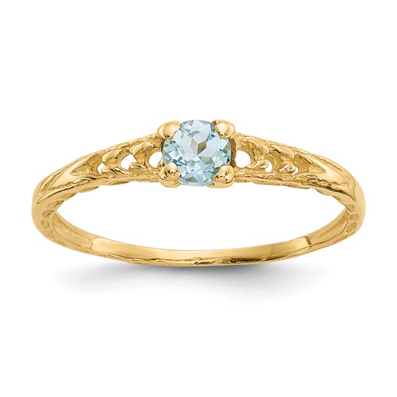 14kt Yellow Gold Madi K 3mm Aquamarine Birthstone Baby Ring
