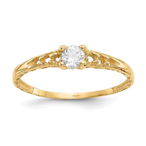 14kt Yellow Gold Madi K 3mm White Topaz Birthstone Baby Ring