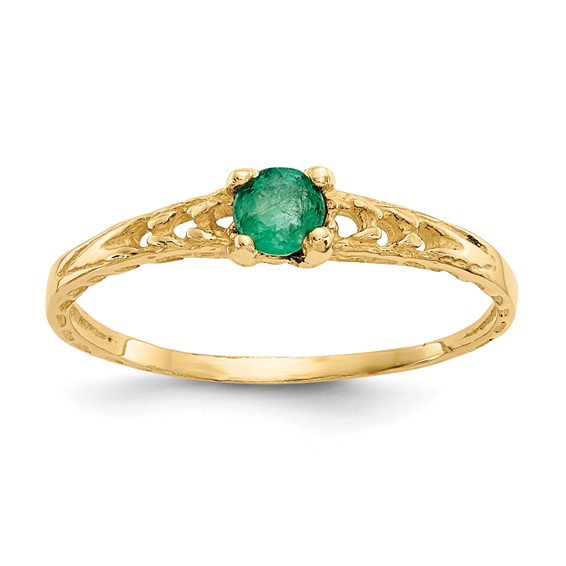 14kt Yellow Gold Madi K 3mm Emerald Birthstone Baby Ring