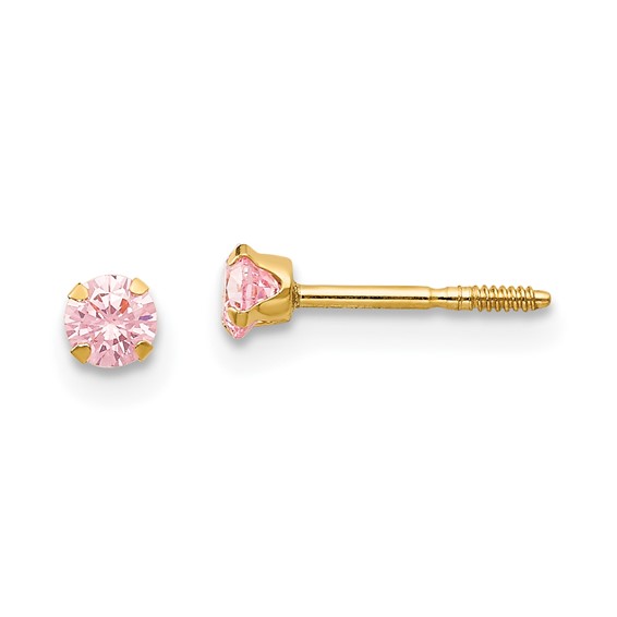 14kt Yellow Gold Madi K 3mm Pink CZ Earrings