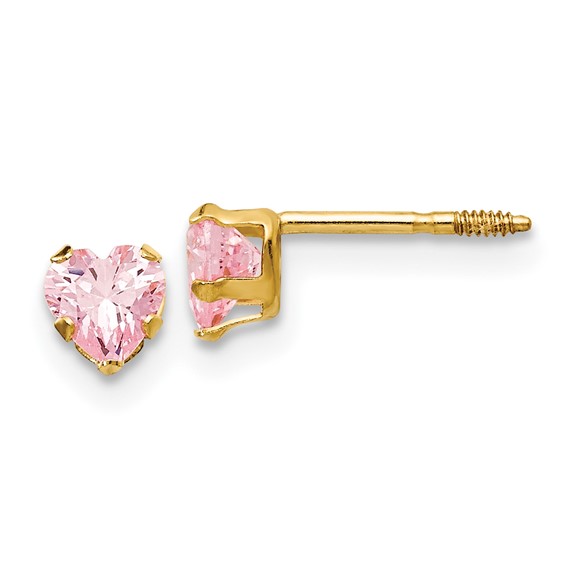 14kt Yellow Gold Madi K 4mm Pink CZ Heart Earrings