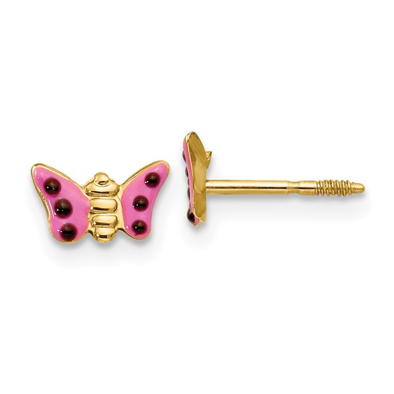 14kt Yellow Gold Madi K Pink Enameled Butterfly Earrings