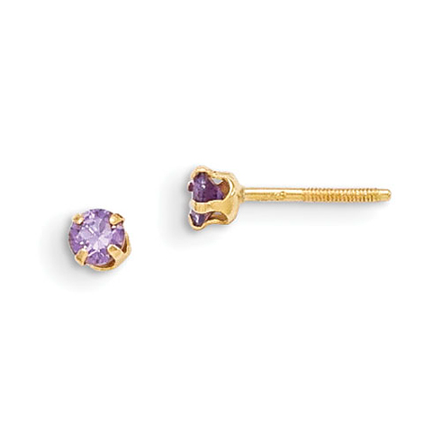 14kt Yellow Gold Madi K 3mm Synthetic Amethyst Birthstone Earrings