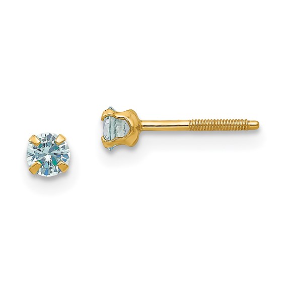 Madi K 3mm Synthetic Aquamarine Stud Earrings 14k Yellow Gold