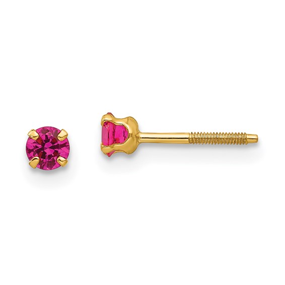 14kt Yellow Gold Madi K 3mm Synthetic Ruby Birthstone Earrings