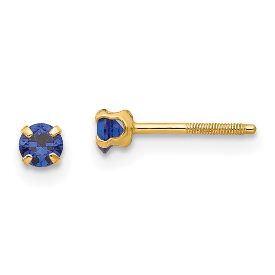 Madi K 3mm Synthetic Blue Spinel Stud Earrings 14k Yellow Gold