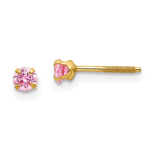 Madi K 3mm Synthetic Pink Spinel Stud Earrings 14k Yellow Gold