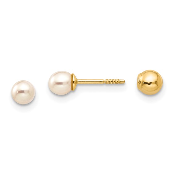 14kt Yellow Gold Madi K Reversible 4mm Cultured Pearl Ball Earrings