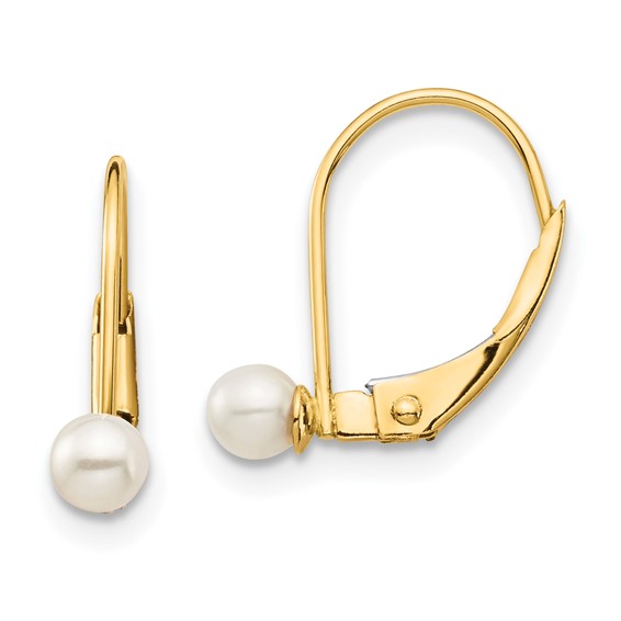 14k Yellow Gold Madi K Leverback 3mm Cultured Pearl Earrings