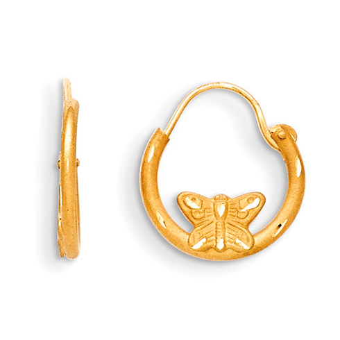 14kt Yellow Gold Madi K Wire Diamond Cut Butterfly Hoop Earrings