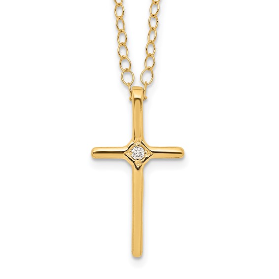 Kid's 14kt Yellow Gold Madi K .01ct Diamond Cross Necklace