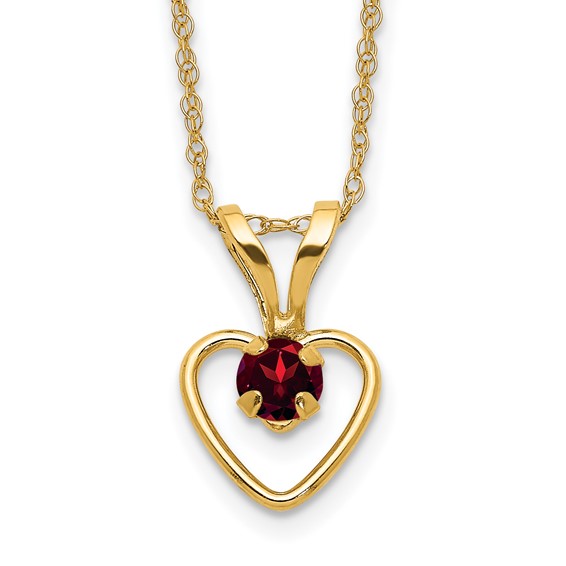 14kt Yellow Gold Madi K 3mm Garnet Heart Kid's Necklace