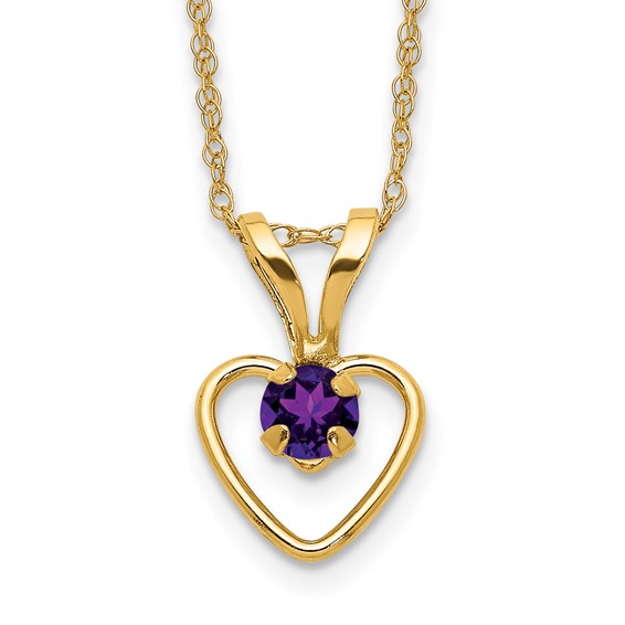 14kt Yellow Gold Madi K 3mm Amethyst Heart Birthstone Necklace