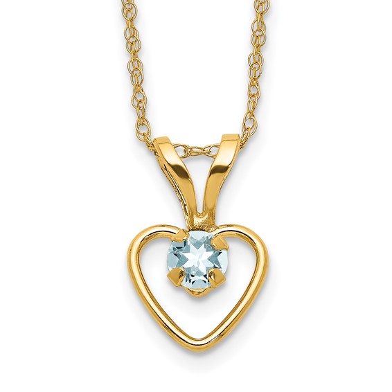 14kt Yellow Gold Madi K 3mm Aquamarine Heart Birthstone Necklace