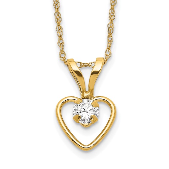 14kt Yellow Gold Madi K 3mm White Zircon Heart Birthstone Necklace