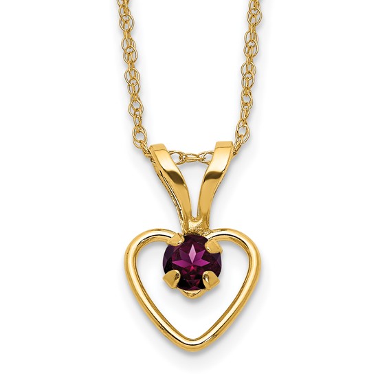 14kt Yellow Gold Madi K 3mm Rhodolite Garnet Heart Birthstone Necklace