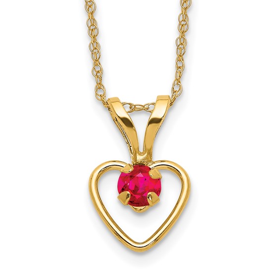 Kid's 14kt Yellow Gold Madi K 3mm Ruby Heart Birthstone Necklace