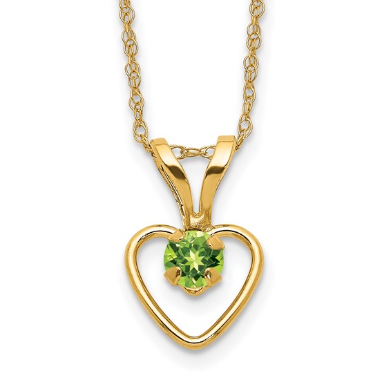 14kt Yellow Gold Madi K 3mm Peridot Heart Birthstone Necklace