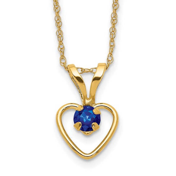 14kt Yellow Gold Madi K 3mm Sapphire Heart Birthstone Necklace