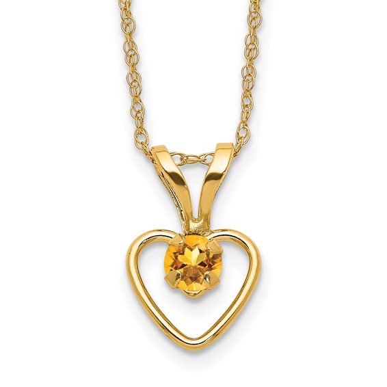14kt Yellow Gold Madi K 3mm Citrine Heart Birthstone Necklace
